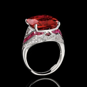 High End Jewelry Eco-friendly Copper 14*16MM Red Cubic Zirconia Open Adjustable Band <b>Rings</b> for Women Flexible Fit - Product Image 5
