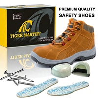 Sepatu Keselamatan Pria Bebas Logam Pelindung Kaki, Ujung Fiberglass Anti-tusuk, Kulit Suede Coklat Anti-selip Tahan Minyak & Asam