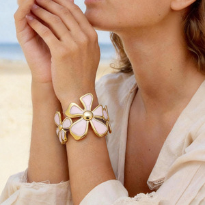 Flower Design Stainless Steel <b>Bracelet</b> 18k <b>Gold</b> Plated <b>Adjustable</b> Women's Jewelry - Product Image 1