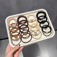 Nouveaux Élastiques à Cheveux Très Élastiques pour Femmes, Bande Couleur Café pour Queue de Cheval Haute Perles, Lot de 20 Pièces/Boîte