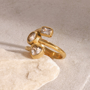 Fashion Rings 18k Gold Stainless Steel Three Layer Heart Round <b>Square</b> Zircon Bezel Setting Unisex Gift Jewelry - Product Image 2