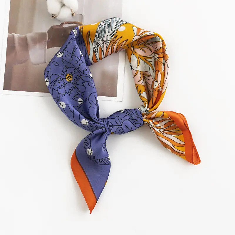 Летний Шелковый Атласный квадратный шарф с цветочным принтом, 70 Х70 см