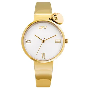 Mode Armband Wasser beschichtung billige Voll legierung runde Gold Armreif Uhr