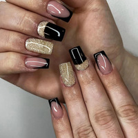 Meilleurs prix, faux ongles classiques courts, couleur violet clair, forme carrée, or métallisé, faux ongles de luxe, étiquette privée, ongles à presser pour femmes