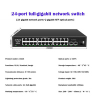 Switch Jaringan Ethernet Berkualitas Tinggi 24 Port 10/100/1000Mbps dengan Uplink Gigabit 2 Port SFP POE SNMP Kapasitas 20Gbps untuk Kamera