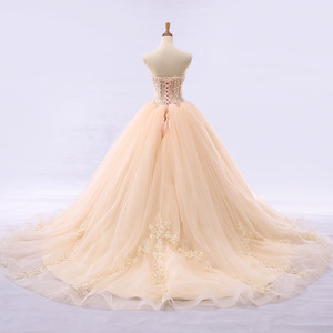 Strapless Wedding Dress Champagne Ball Gown Vintage <b>Lace</b> Court Style Elegant Slim Fit Natural Waistline - Product Image 4