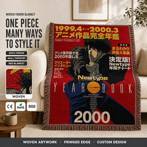 Vintage Sci-Fi Manga Poster Woven Tapestry <strong>Rug</strong> Bold Red <strong>Navy</strong> Blue Cotton Fringed Reversible Dorm Studio Lounge Chair Blanket - Product Image 1