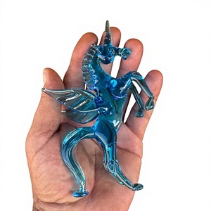 Handblown Glass <b>Unicorn</b> Figurine Blue Transparent Animal Theme Craft Art Decorative Collectible Handmade <b>Ornament</b> - Product Image 1