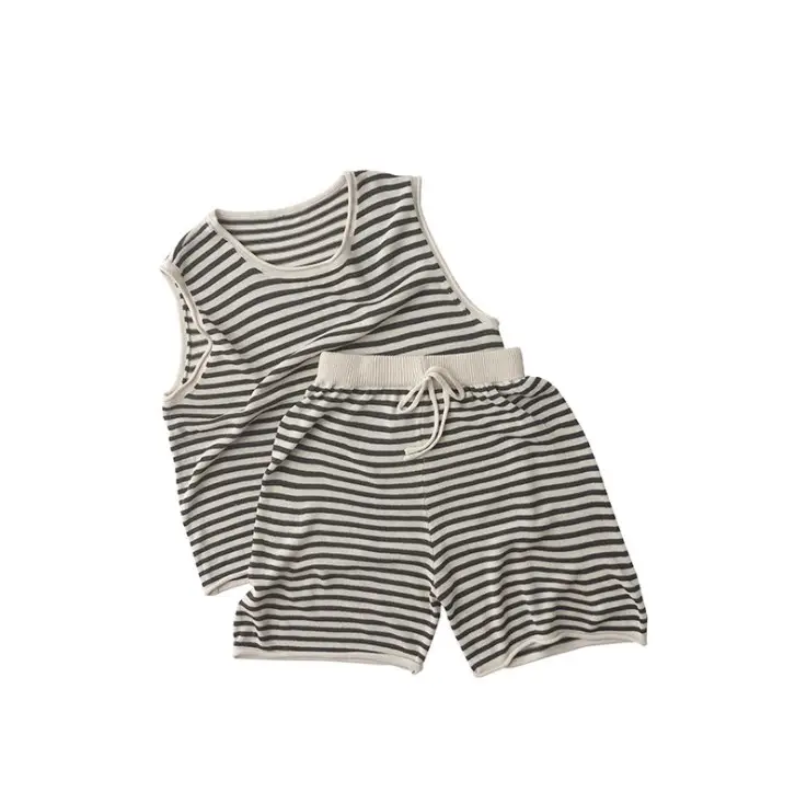 Children's clothing 2021 summer new thin ice silk vest boys and girls Korean children's summer clothing striped round neck T