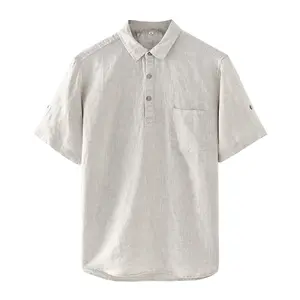 Men's Short Sleeve Thin Quick Dry Linen Shirt Custom Logo Comfy Breathable Linen Button Down Polo Shirt For Men