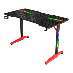Bureau de jeu RGB avec texture nid d'abeille de 18 mm, éclairage LED USB 5V, porte-gobelet et crochet pour casque, pour les joueurs - Product Image 1