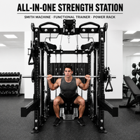 Station multifonctionnelle avec barre de traction, rameur, rack de musculation et machine à câble Smith