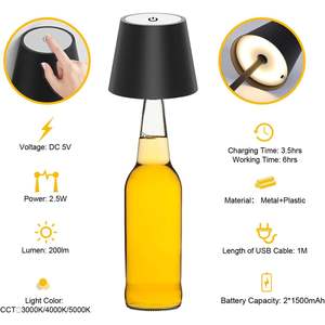 Lampada da Tavolo Antela LED con Controllo Touch, Alimentata a Batteria, Paralume Nero, Design Minimalista, 3000K 4000K 5000K, Dimmerabile, Portatile - Product Image 6