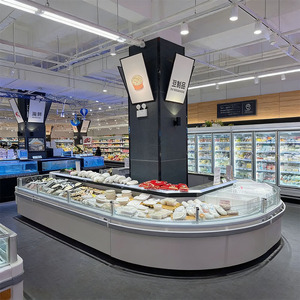 <span class=keywords><strong>Vitrine</strong></span> réfrigérée ouverte pour viande et poisson de supermarché, comptoir <span class=keywords><strong>libre</strong></span>-<span class=keywords><strong>service</strong></span> avec <span class=keywords><strong>vitrine</strong></span> réfrigérée - Product Image 2