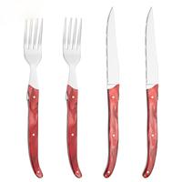 Couteau à steak dentelé de 4 pouces avec lame en acier inoxydable et manche en résine rose Matériau métallique