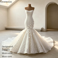 Robe de mariée sirène de luxe Ocstrade sans bretelles avec lacets, appliques florales 3D, traîne longue, robe de mariée sur mesure