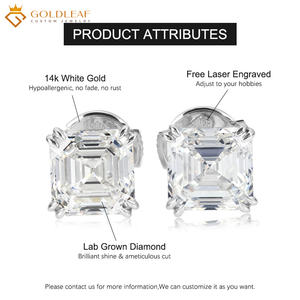 Boucles d'oreilles clous en or plaqué or 10K 14K 18K avec diamants de laboratoire taille Asscher IGI DEF VVS 0.5CT-2CT, cadeau de mariage, bijoux Goldleafgem - Product Image 6