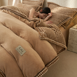 RTS nhung lông cừu bộ đồ giường thiết lập dày đôi Vua Kích thước Duvet cover Set AB Side Khăn trải giường sữa lông cừu bộ đồ giường nhà - Product Image 1