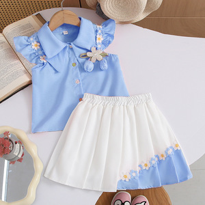 Completo per Bambini all'Ingrosso, <span class=keywords><strong>Abbigliamento</strong></span> per Bambine, Set Casual Due Pezzi, Vestiti per Bambini, Camicia Daisy e Gonna Plissettata, Outfit Quotidiano - Product Image 4