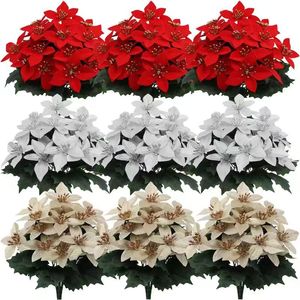 Ramo de Poinsettias Artificiales Rojo, Dorado y Plateado, Decoración Navideña para Interiores, Tallo Individual - Product Image 3