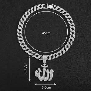 Gargantilla personalizada NL2214 para hombre con colgante de símbolo de Alá con diamantes de imitación completos Collar de cadena de eslabones cubanos con diseño de nicho de estilo hip-hop - Product Image 2