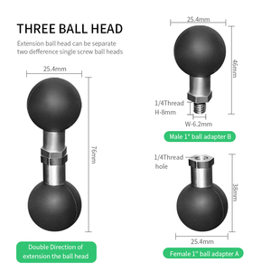 VINmounts Stainless Steel Rubber 1/4 Adapter 25.4mm/1" Ball Head Thread Connector Motorcycle Sport Camera Mount - Product Image 2