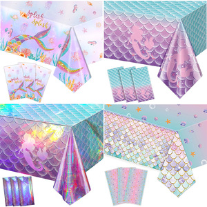 Mermaid Birthday Party Tablecloth Decoration for Underwater <b>Princess</b>-themed Baby Parties and Children's Birthday Supplies - Product Image 1