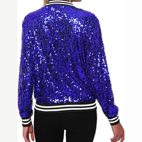 Blouson aviateur à manches longues brodé de paillettes pour femmes avec fermeture éclair avant en coton et poignets côtelés pour manteaux de danse de fête