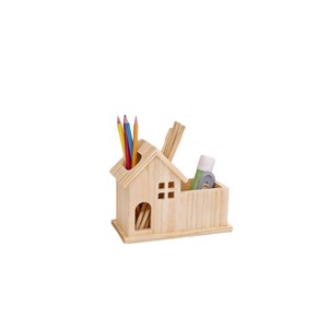 Wooden House Shaped <b>Desk</b> Storage Box <b>Solid</b> <b>Wood</b> Pen Holder Organizer Eco Friendly Desktop Use - Product Image 4