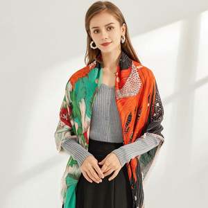 Nouveau design, écharpe carrée de luxe imprimée avec pompons, châle chaud d'hiver pour femme YHK0012 - Product Image 4