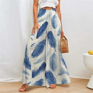 <span class=keywords><strong>Pantalon</strong></span> large en mousseline de soie à imprimé tribal polynésien marron Tonga Samoa Tapa fleuri, personnalisé pour <span class=keywords><strong>femme</strong></span>, en polyester, vente en gros - Product Image 3