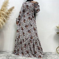 6373 #   Robe élégante en mousseline de soie à volants avec motif chic, col plissé et détails de couture à nouer
