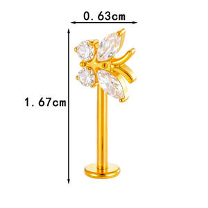 مجوهرات ثقب الأذن من التيتانيوم F136 بالجملة، أقراط زركون على شكل فراشة وزهرة، حلي ثقب الأذن من التيتانيوم G23 - Product Image 4