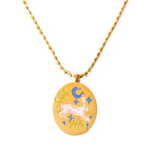 Collar de Acero Inoxidable con Colgante Ovalado de <span class=keywords><strong>Tarot</strong></span> con Elemento de Conejo, Chapado en Oro de 18k, Pintado a Mano, Estilo Moderno, para Mujer, Regalo - Product Image 3