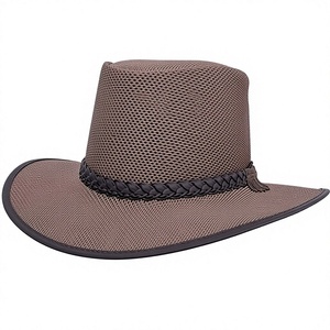 Unisex Brown Mesh Cowboy <b>Hat</b> With Braided <b>Band</b> Casual Outdoor Spring Summer Adult 56-58CM - Product Image 1