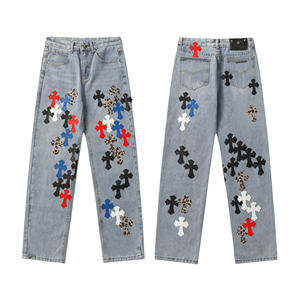 <span class=keywords><strong>Jeans</strong></span> da <span class=keywords><strong>Uomo</strong></span> di Alta Qualità in Denim Cromato, Stile Baggy Designer, Casual, Strappati, Streetwear Vintage, Blu con Cuori, Unisex, Gamba Larga - Product Image 2