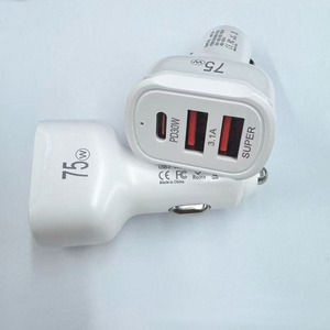 <span class=keywords><strong>Chargeur</strong></span> de voiture triple port haute qualité 75W, <span class=keywords><strong>chargeur</strong></span> <span class=keywords><strong>rapide</strong></span> double USB PD30W type-C avec emballage pour Samsung <span class=keywords><strong>Huawei</strong></span> Xiaomi, adaptateur secteur - Product Image 2