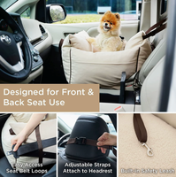 Siège de voiture portable pour animaux de compagnie - Lit de voyage rembourré pour chien avec ceinture de sécurité et housse amovible lavable, couleur unie