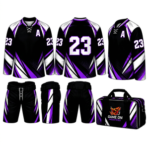 Ensemble de vêtements de hockey sur glace personnalisés à sublimation numérique, maillot à manches longues, pantalon rembourré, sacs d'équipement assortis, 100% coton, vente chaude - Product Image 1
