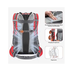 Sac à dos de randonnée, sac à dos de camping, sac à dos de randonnée imperméable 40L avec housse de pluie, sac à dos de voyage léger rouge - Product Image 5