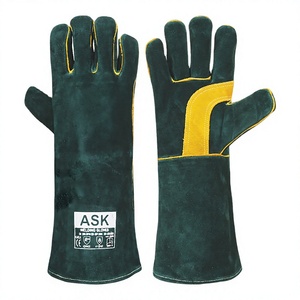 Leather MIG Welding <b>Gloves</b> Flame Retardant Heat Resistant Gauntlet, Yellow Palm Safety <b>Glove</b> - Product Image 1