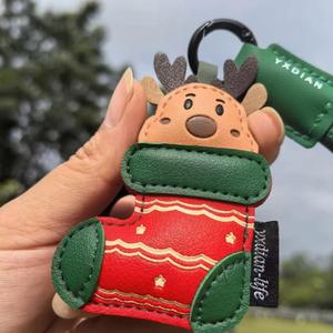2026 Santa Claus PU Leather Keychain Cute Christmas Stockings Leather Pendant Creative Bag <b>Ornaments</b> - Product Image 2