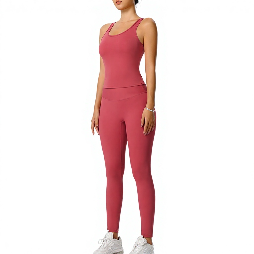 Solid Color Seamless Set Two-piece Set Fixed Cup Naked Sports Vest Running Fitness Underwear Yoga Tight Cropped Pants For Women