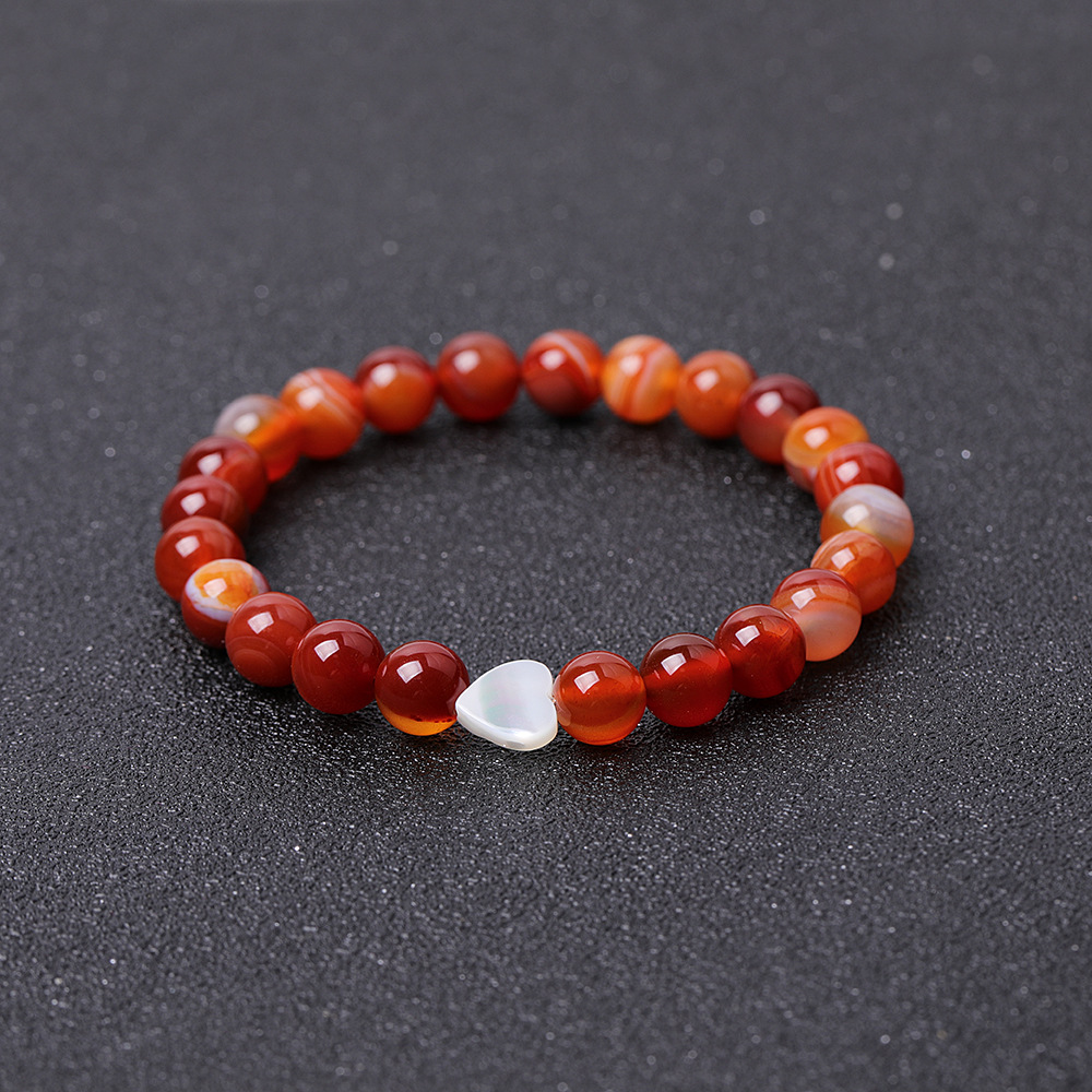 Agate rouge rayée de 8 mm - Cœur