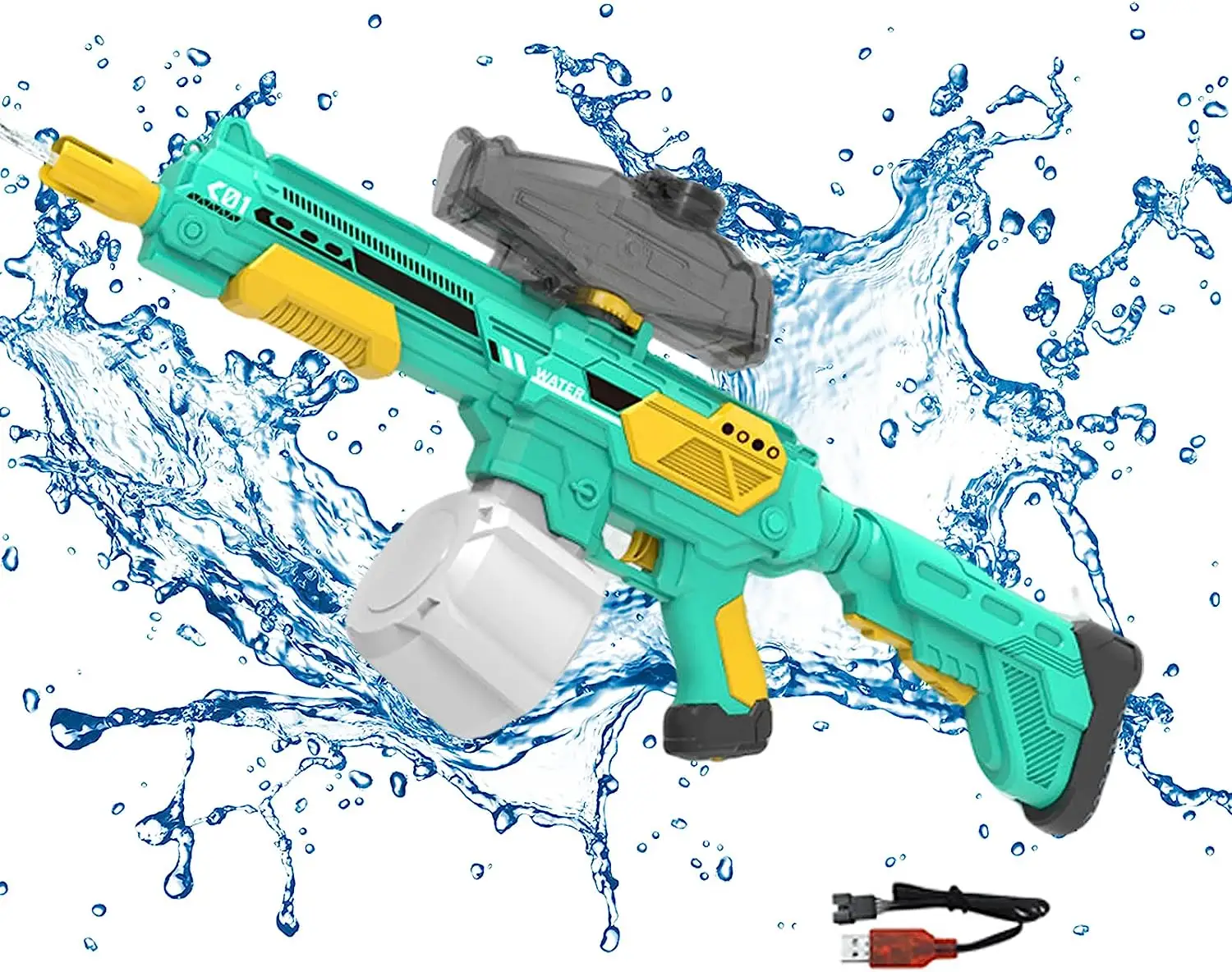 Pistolet à eau électrique M416 2 en 1 avec pistolets automatiques haute pression haute capacité de 1350ML pour adultes jusqu'à 36-42FT