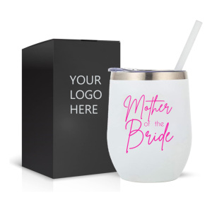 Vaso de vino para madre de la novia de acero inoxidable de doble pared de 12oz con recubrimiento en polvo con tapa y pajita, regalos de hija - Product Image 1