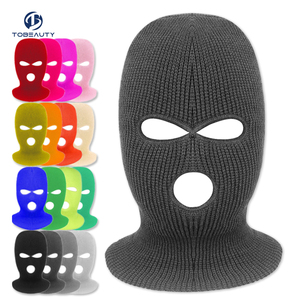 Vente en gros de masques faciaux complets en acrylique 100% avec logo brodé pour rappeurs, masque à 3 trous tricoté <span class=keywords><strong>noir</strong></span> et rose, cagoule, masque de <span class=keywords><strong>ski</strong></span> - Product Image 1