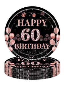 Factory Direct 7-Inch Black Disposable Paper <b>Plate</b> OEM Customizable 60th Birthday Party Supplies Modern Style CMYK Print - Product Image 2