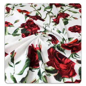 100D gaun kain baju cheongsam tekstil pola mawar poliester elastis empat sisi polos grosir
