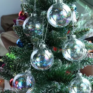 Hiasan Natal bola kaca transparan, ornamen liontin pohon Natal pesta ulang tahun bola warna-warni